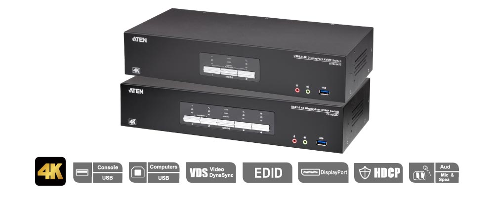 Aten CS1924 Switch KVMP 4 Porte USB 3.0 Con DisplayPort 4K E Audio Surround 2.1
